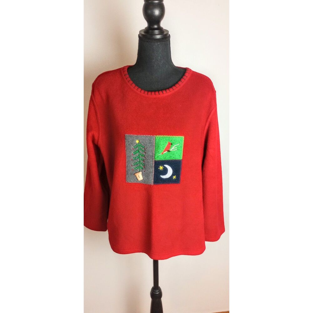 Christmas Sweater / Fleece X-Mas Top ~ Size M / Xmas Trees, Cardinals